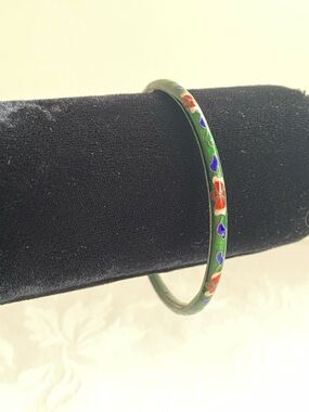 Vintage Chinese Cloisonné Enamel Bangle Bracelet Floral